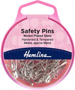 HEMLINE HANGSELL - Nickel Safety Pins, 34mm (30 pcs)