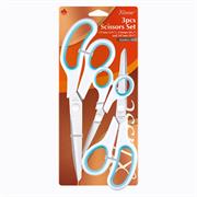 KLASSE SCISSORS - Scissors Set 3 Pce Soft Grip - 9.75in 8.5in 5.38in white with blue inla