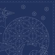 Sashiko Panel - Linen/Cotton 137 x 50cm Christmas Navy