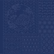 Sashiko Panel - Linen/Cotton 137 x 50cm Botanical Navy