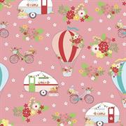 Riley Blake Printed Cotton - Vintage Adventures Pink 112cm