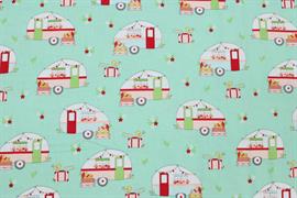 Riley Blake Printed Cotton - Cute Caravans Aqua 112cm