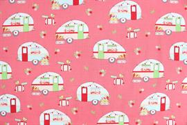 Riley Blake Printed Cotton - Cute Caravans Pink 112cm