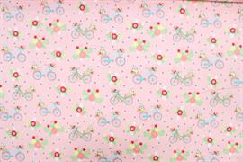 Riley Blake Printed Cotton - Vintage Pushbikes Pink 112cm